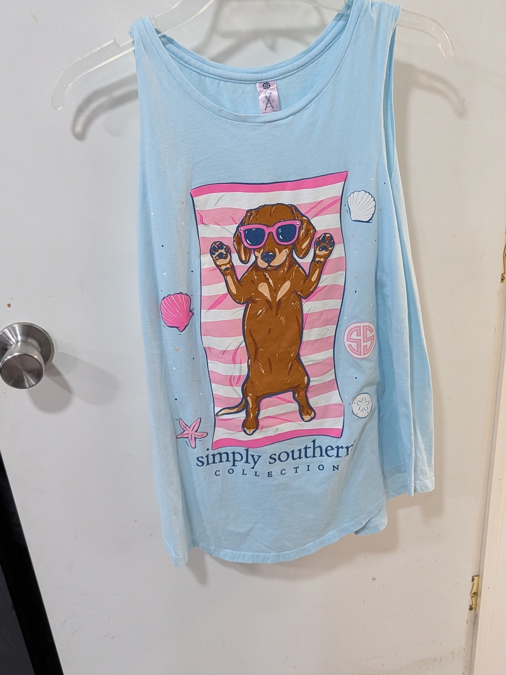 Simply Southern Light Blue Tank with Sunglasses Dog Graphic